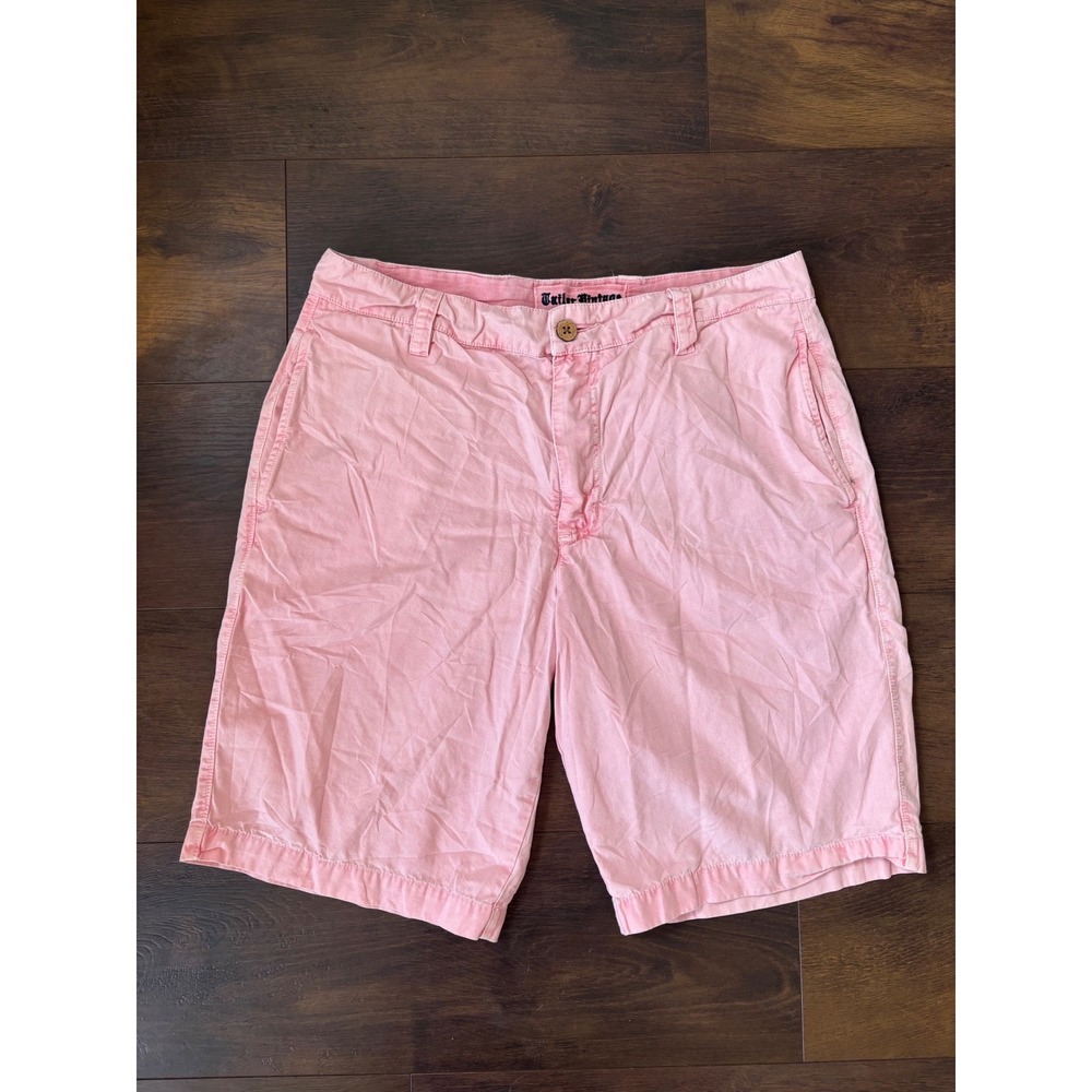 Tailor Vintage Mens Chino Shorts Size 32 Pink Cotton Flat Front Walking Shorts